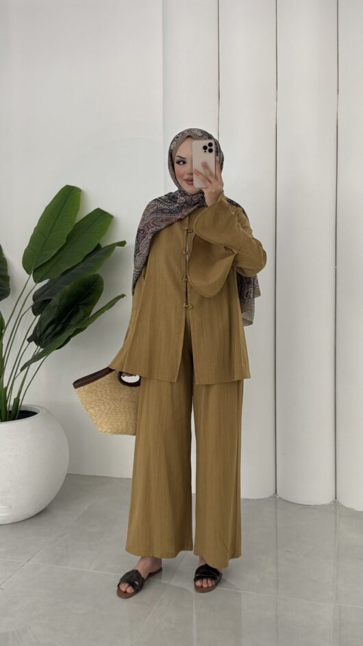 Mira Premium Keten İkili Takım – Olive